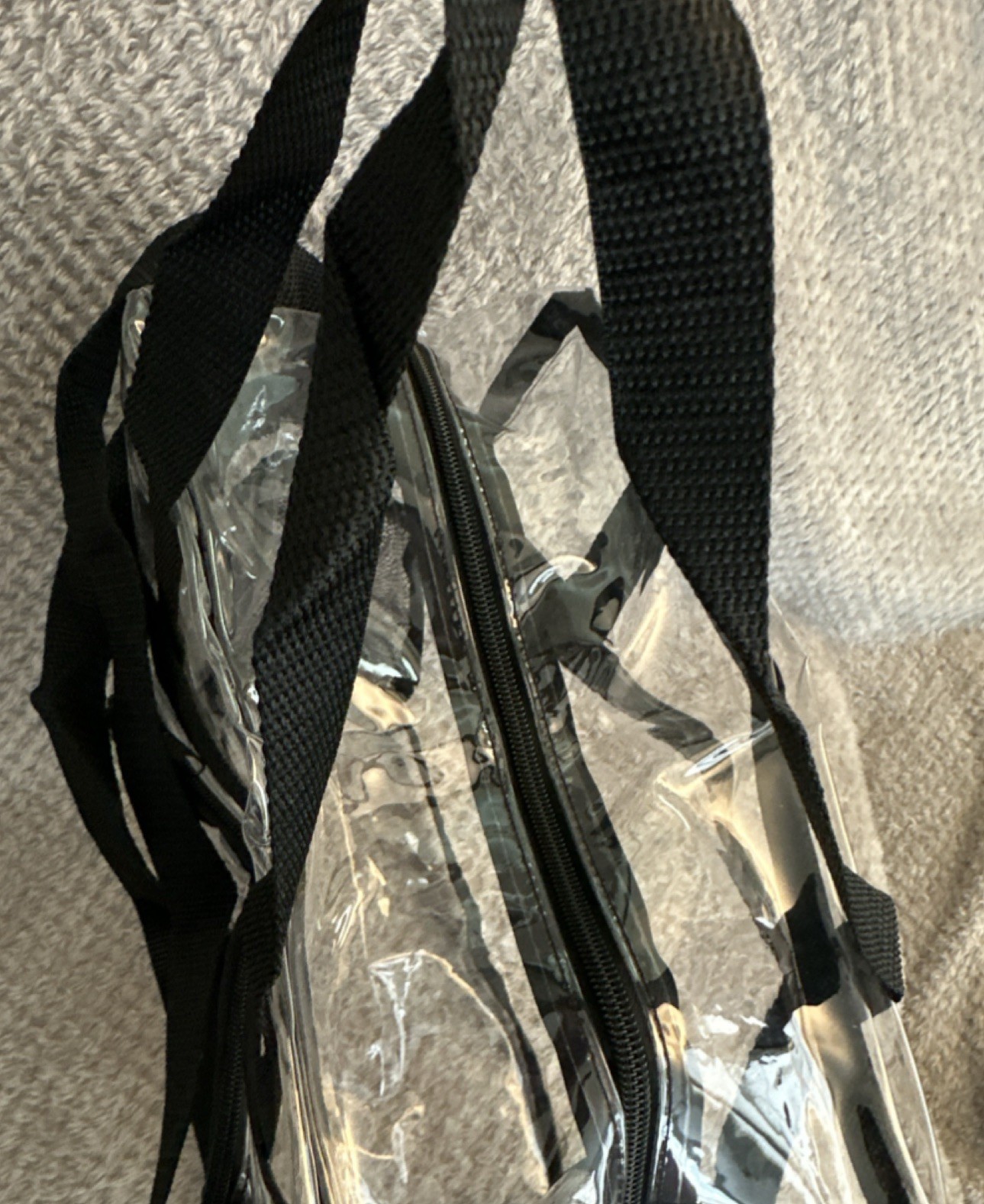 Clear Stadium Event Bag Adjustable Strap Zip Closure outer Beverage Pockets
