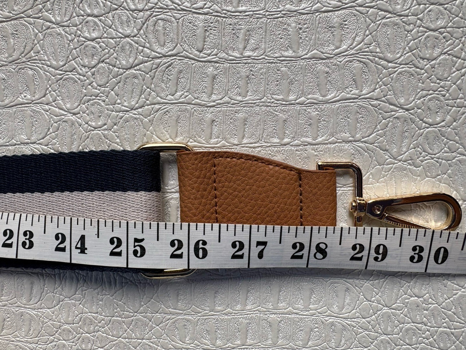 Canvas Replacement Bag Strap Navy Blue Cream Stripe Polished Goldtone 30” Adjust
