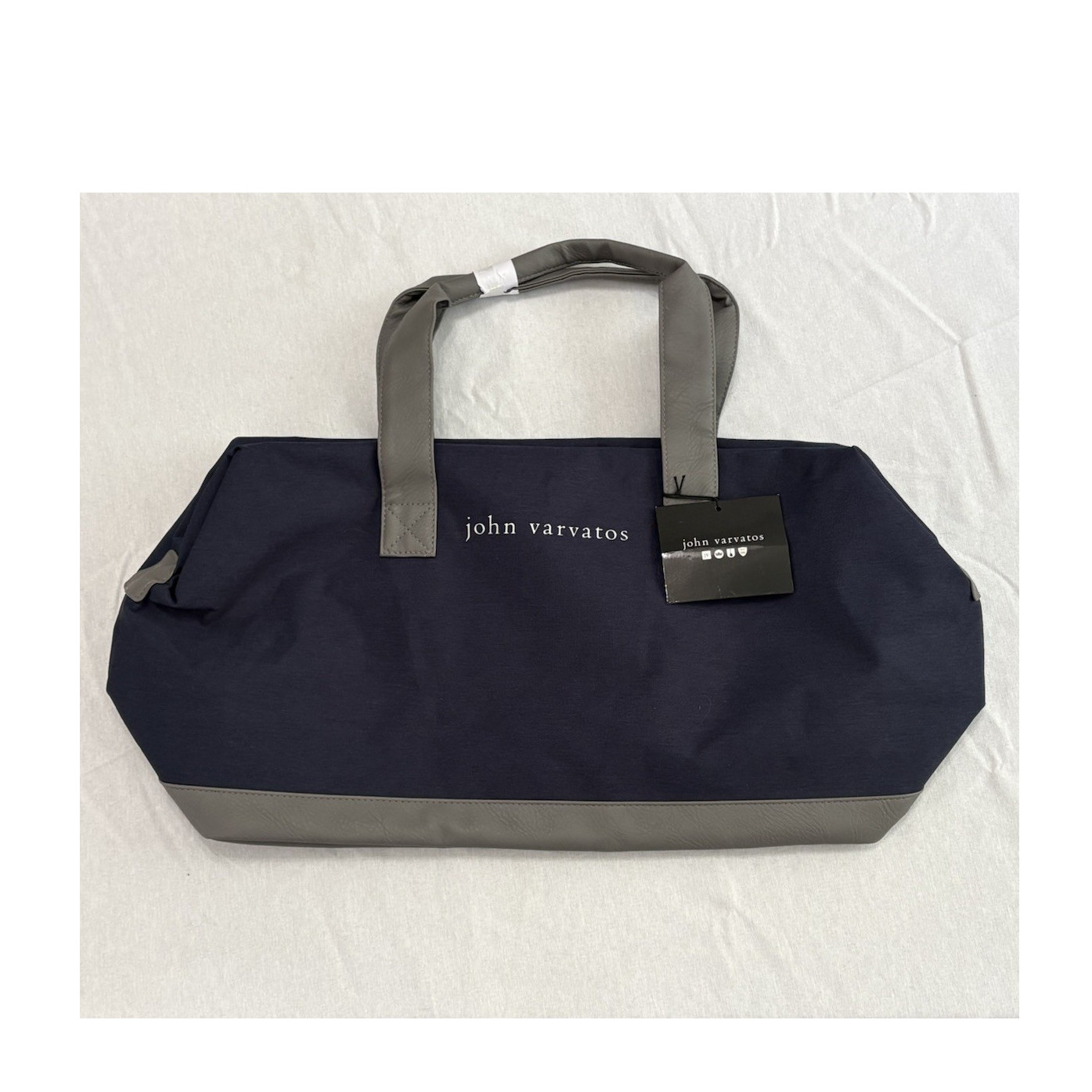 John Varvatos Navy Gray Large Duffle Bag for Men Double Handles