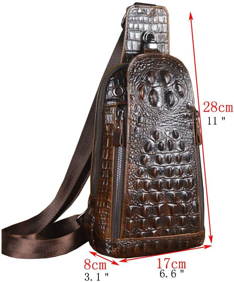 Crocodile Genuine Leather Sling Bag Backpack for Men Travel Outdoor Hunting Hiki