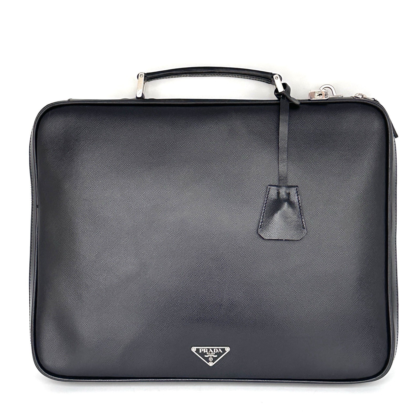 PRADA Saffiano Briefcase Business Bag Leather Black Authentic