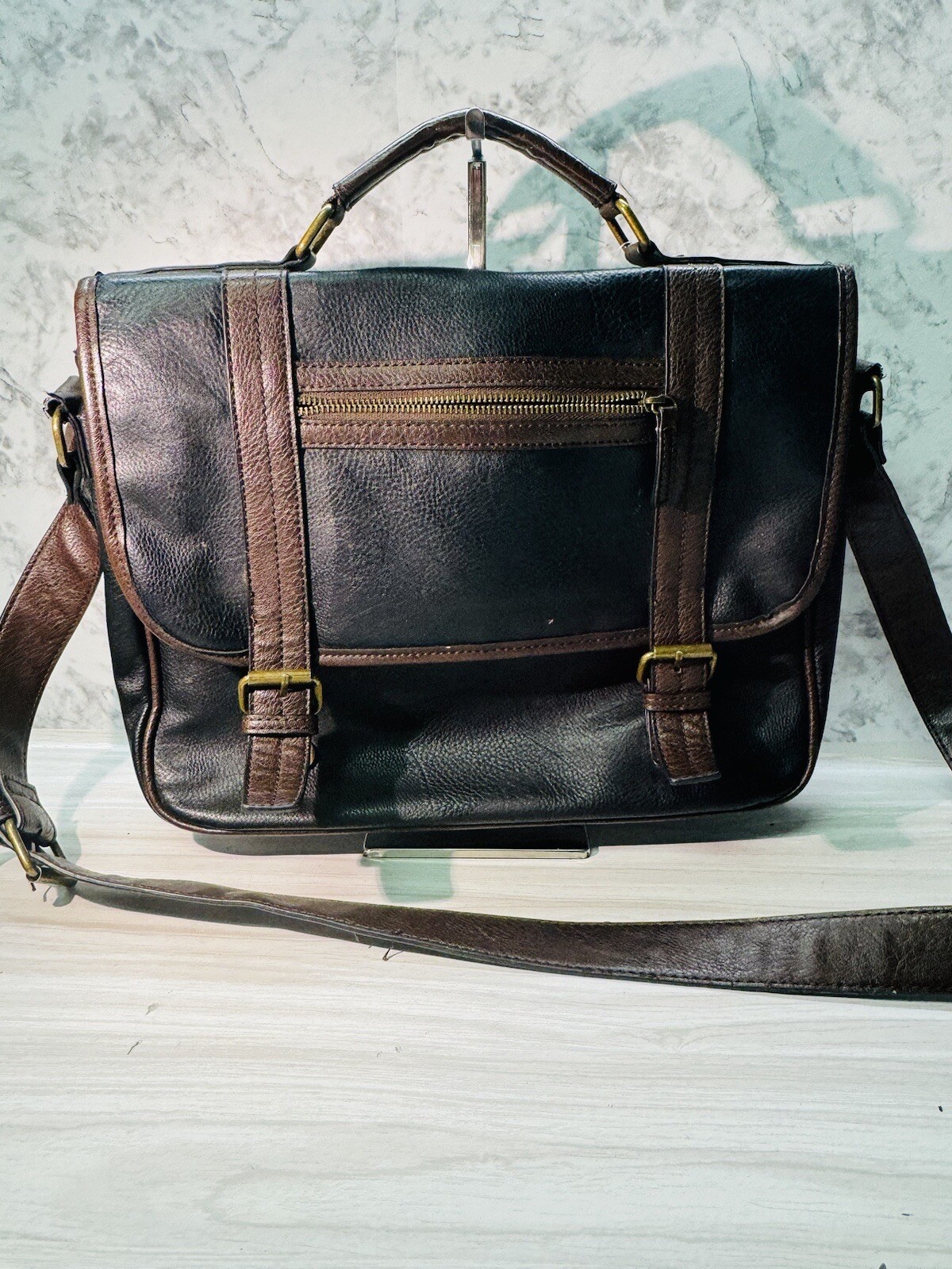 Aldo Magnetic and Zipper Black & Brown Pocketed Messenger Bag Limited Edition.