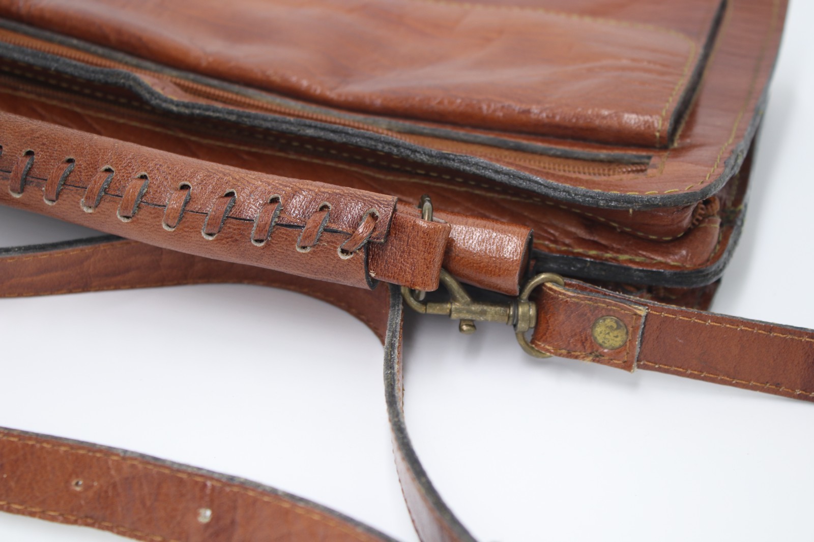Vintage Morocco Brown Leather Shoulder Messenger Briefcase Bag