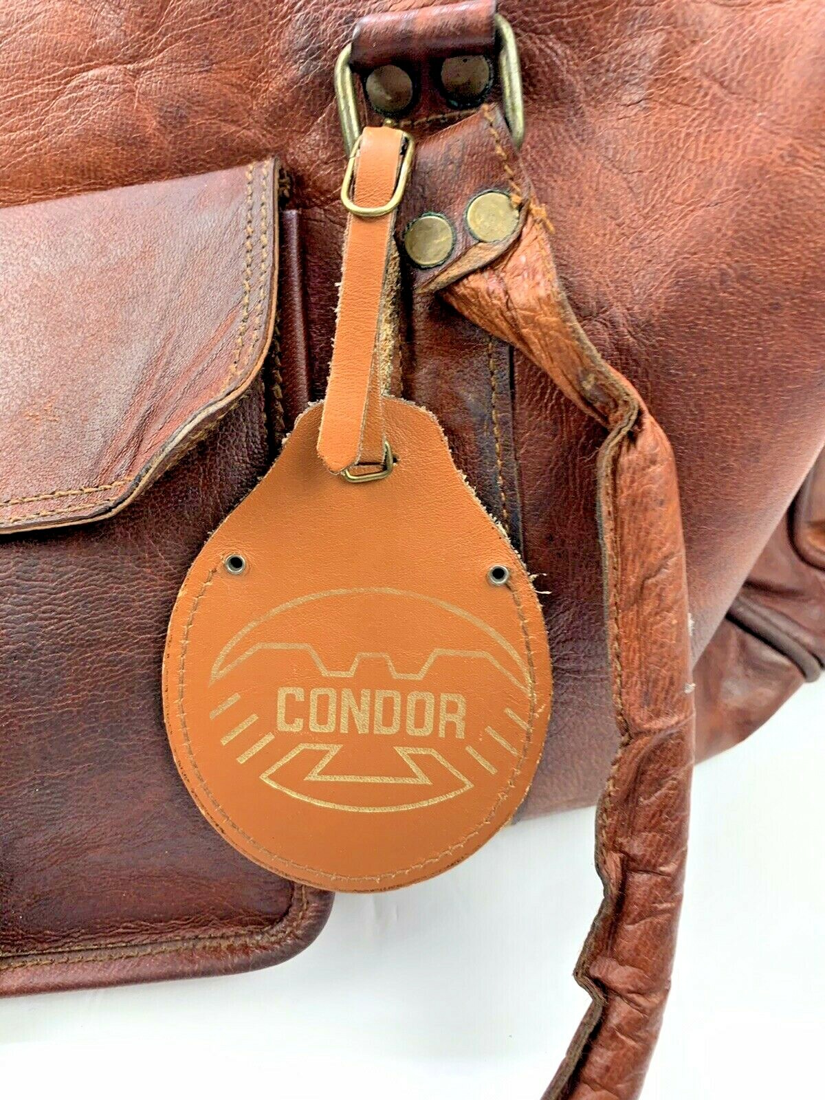 Condor British Brown Leather 2 Side Compartments & Zipper Duffel, Gym Bag VTG