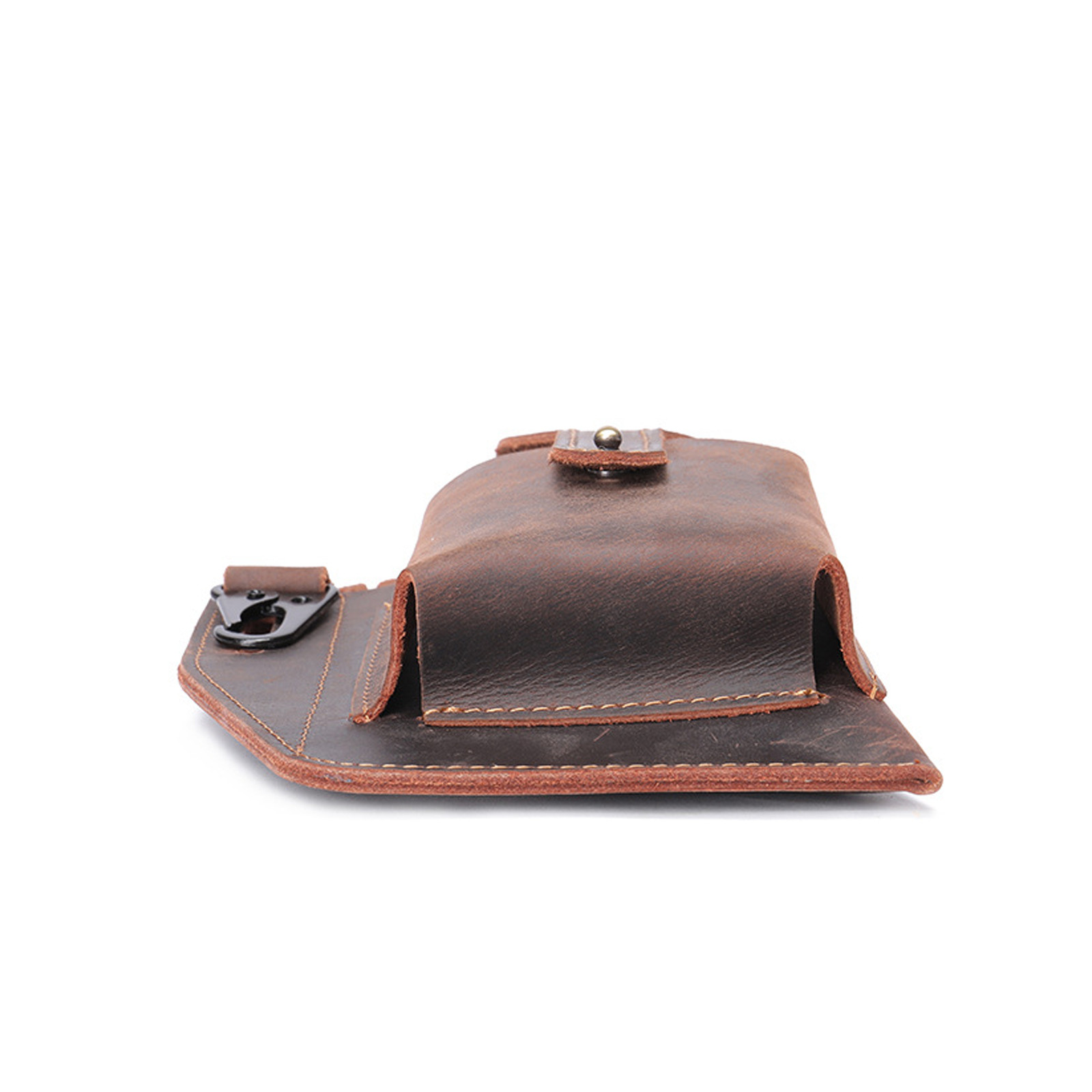 Men’s Leather Belt Pouch Phone Holder with Key Clip Vintage Waist Bag