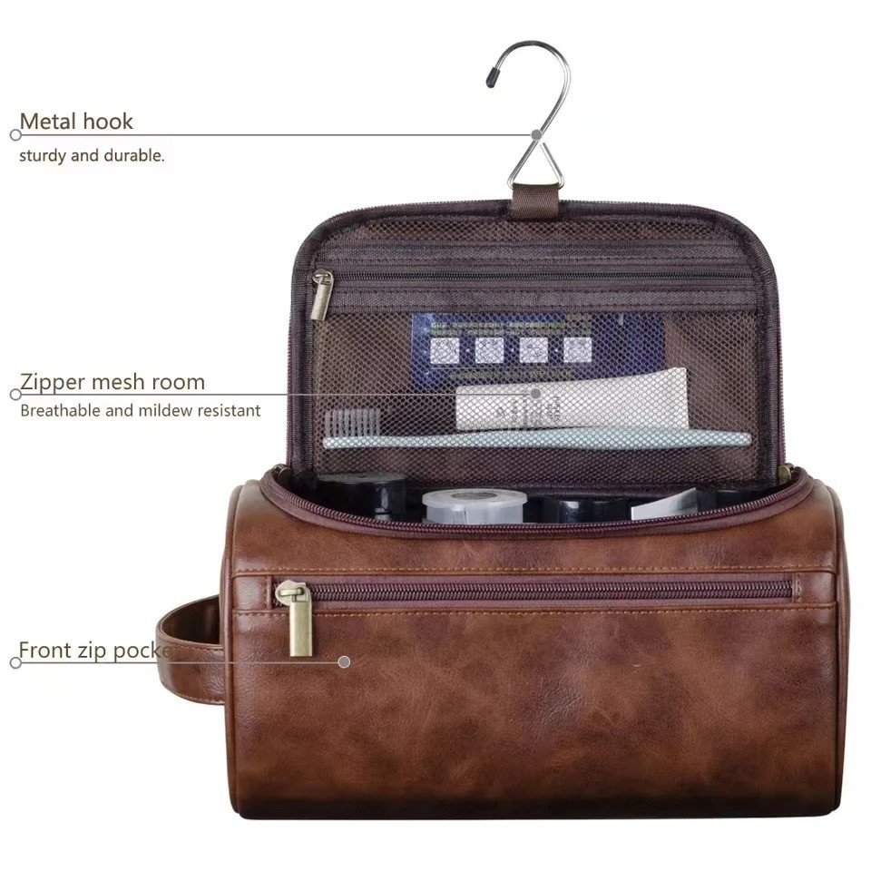 Leather Toiletry Bag for Men Women Dopp Kit Mens Hanging Toiletry Bag Travel