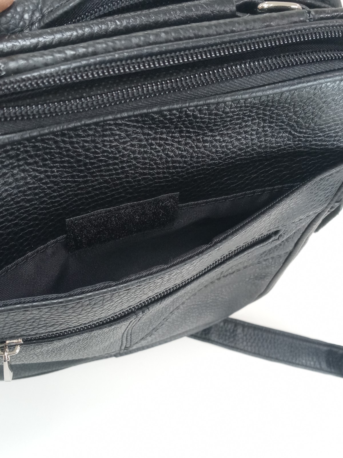 Men Leather Crossbody Bag Black Compact & Practical Everyday Use Multi Pockets
