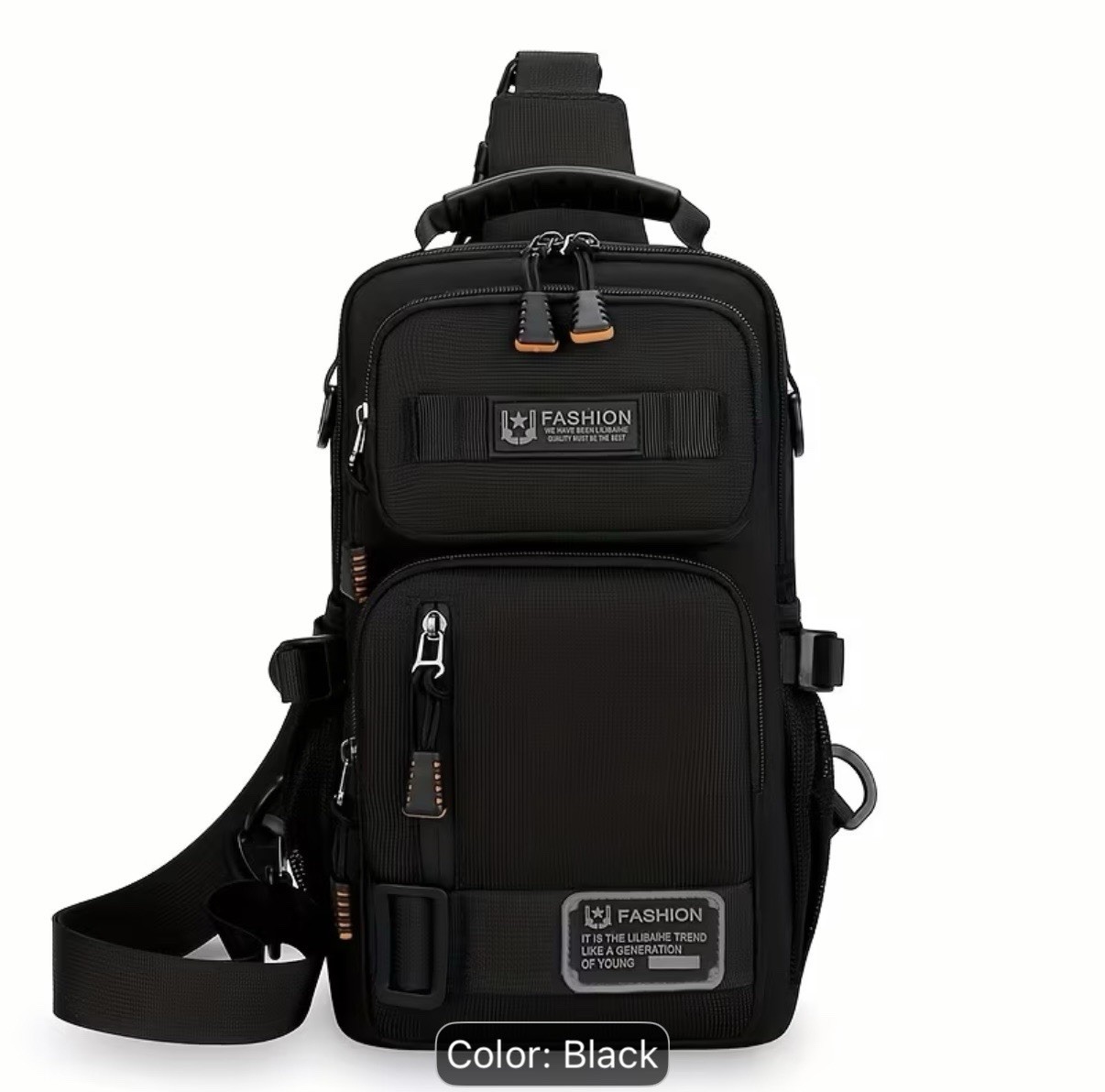 Black Retro Belt Bag with Multi-Pocket & Anime Striped Strap