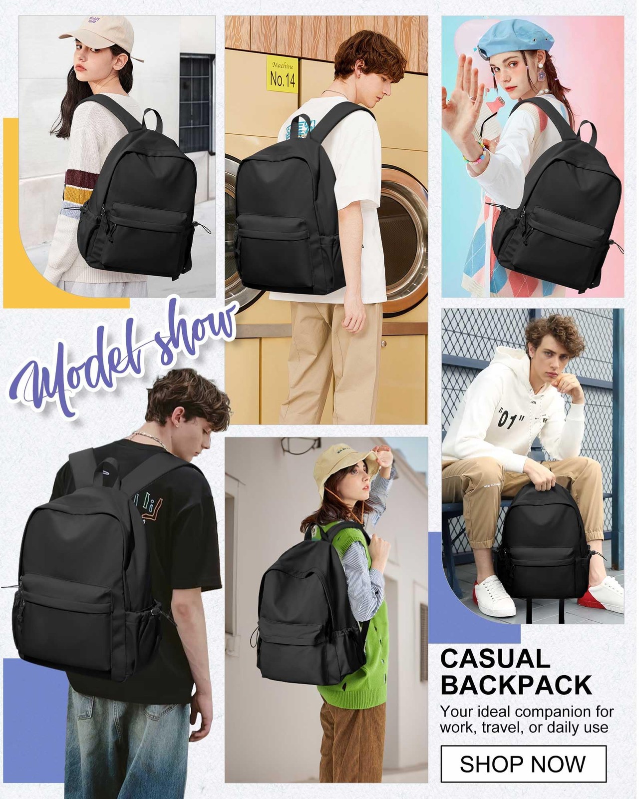 Large Black Classic Basic Backpack for Women, Gym Backpack for Women Foldable…