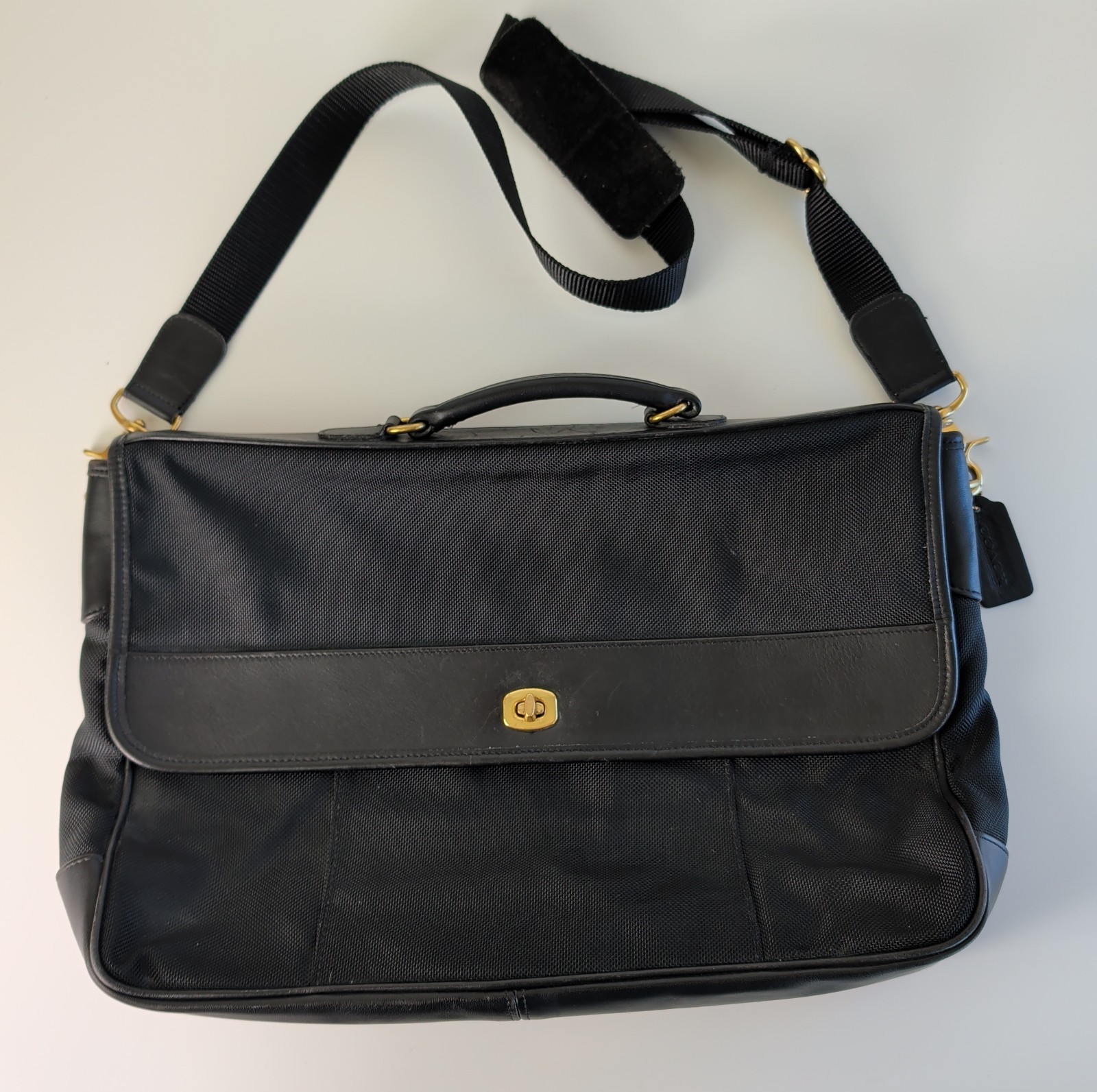 Vintage Coach USA Black Nylon Leather Turnlock Briefcase Messenger Bag – 5321