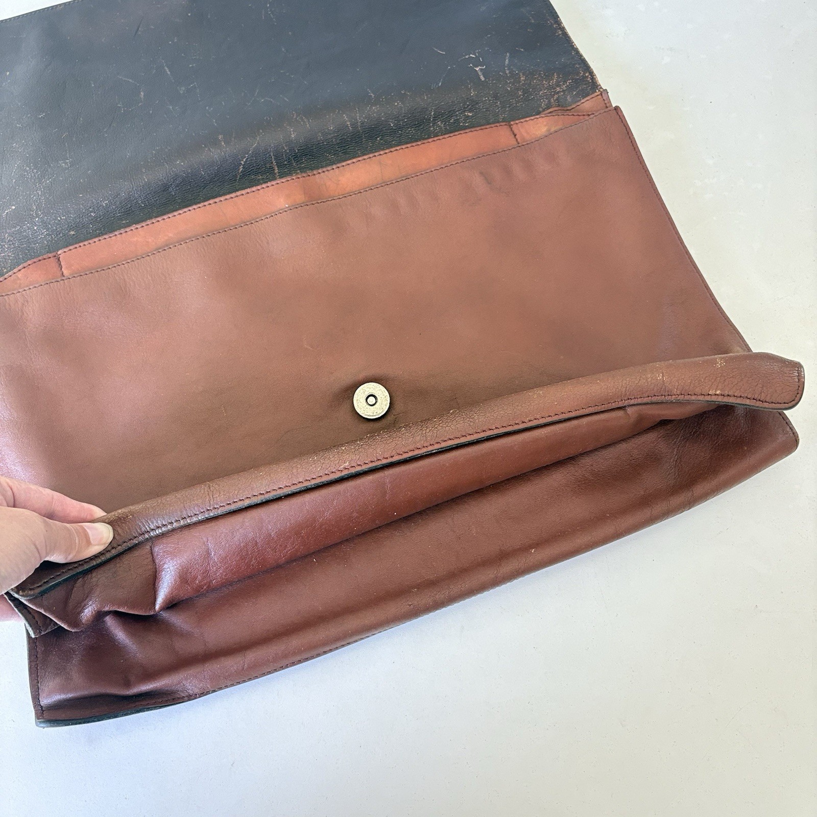 Papini Firenze Brown Leather Briefcase Clutch Bag 15.5”x10.5” Made In Italy