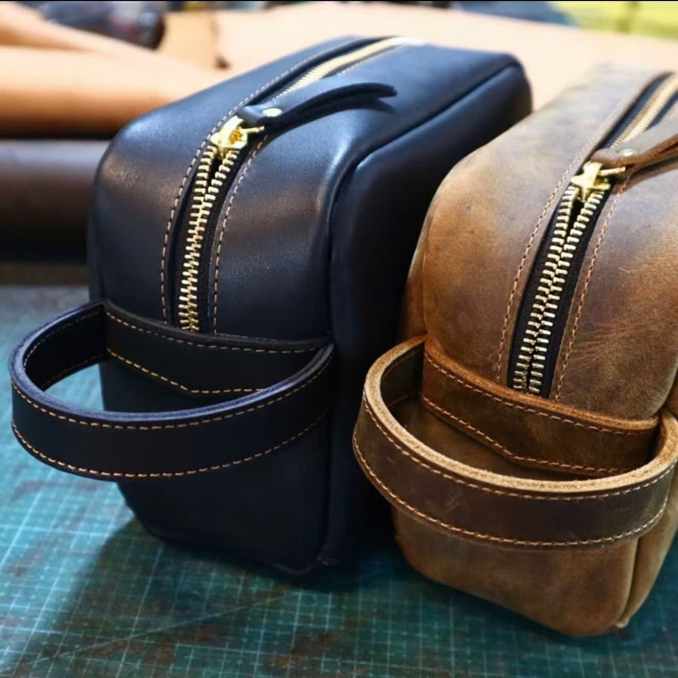 Personalized Leather Toiletry Bag Dopp Kit Travel Shaving Bag Genuine Leather