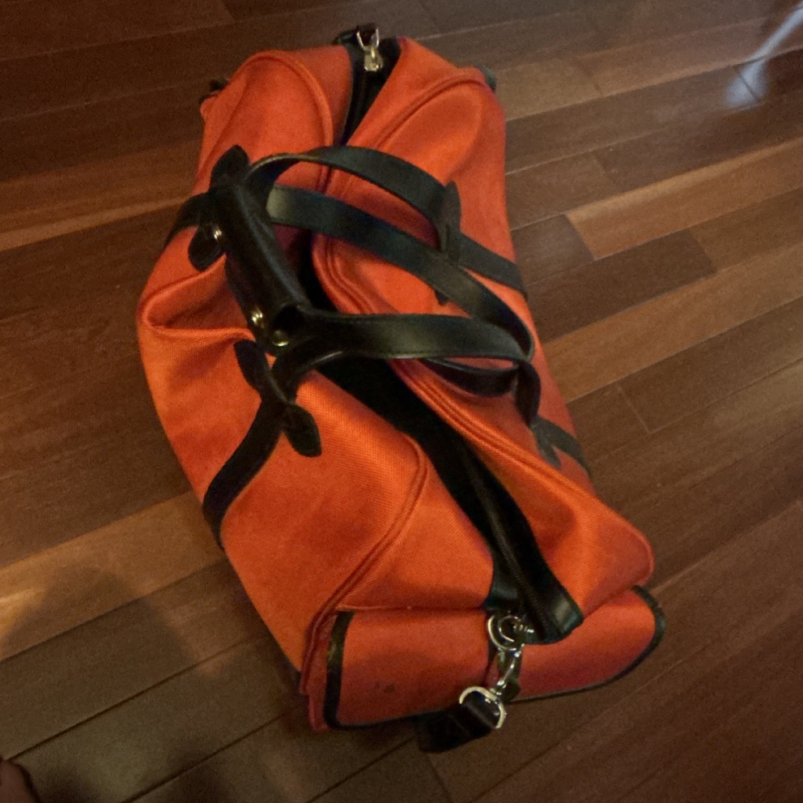 Polo Ralph Lauren Orange/Black Solid Travel Duffle Bag Zip w/ Shoulder Strap