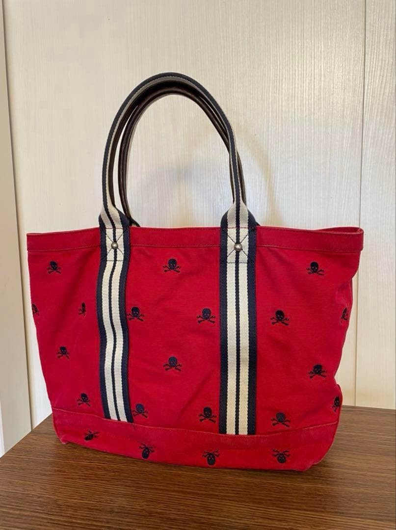 [Rare] Rugby Ralph Lauren Tote Bag Canvas Leather Skull Shoulder Bag