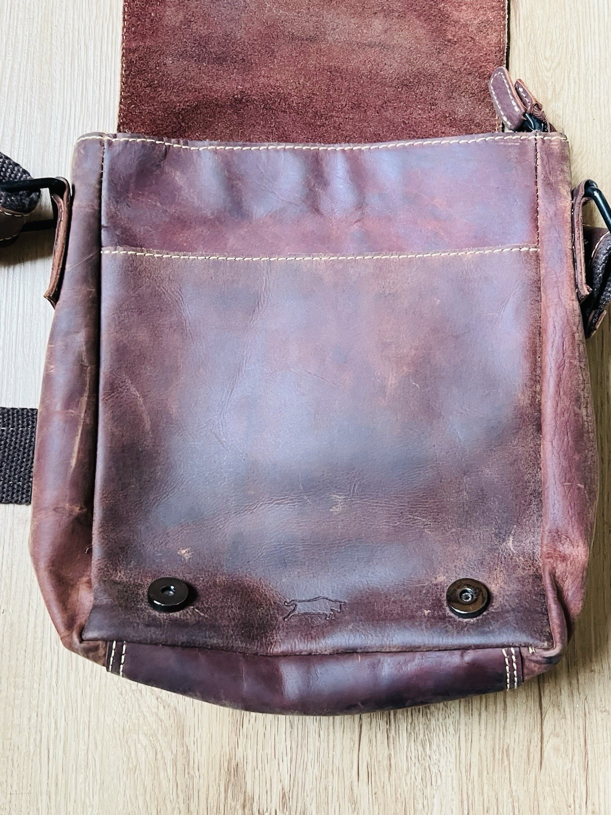 VENTOMY Brown Leather Messenger Bag Adjustable Strap Buckle Zip Snap Closures