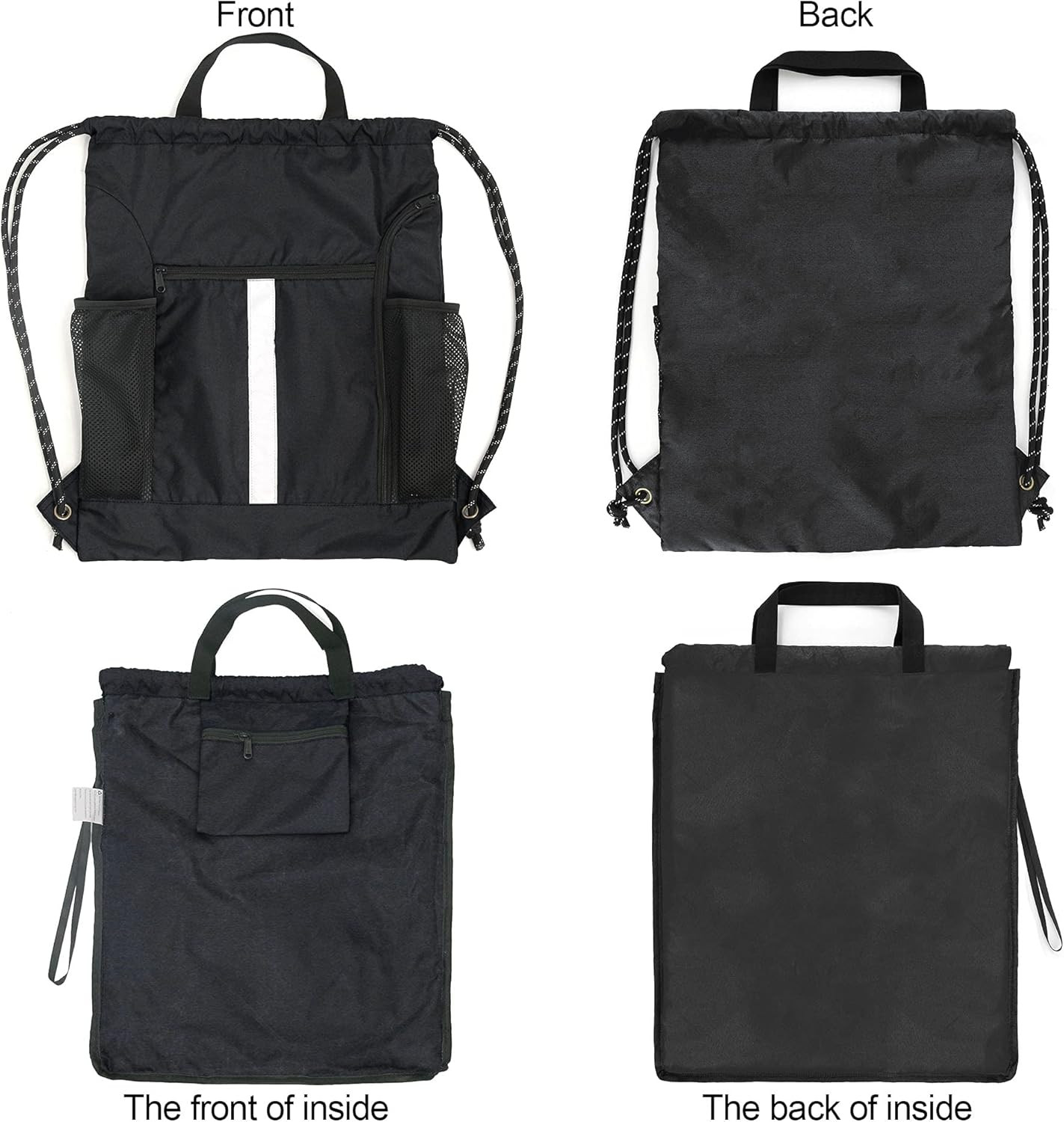 Drawstring Backpack Bag Sports Gym Backpack with Shoe Compartment and Two Water
