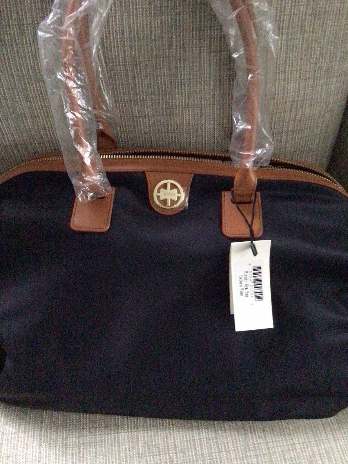 JEMMA FAMOUS “BIRDIE” OXFORD BLUE GYMBAG 18”X11”X9” ALLWEATHER ITALIAN MATERIALS