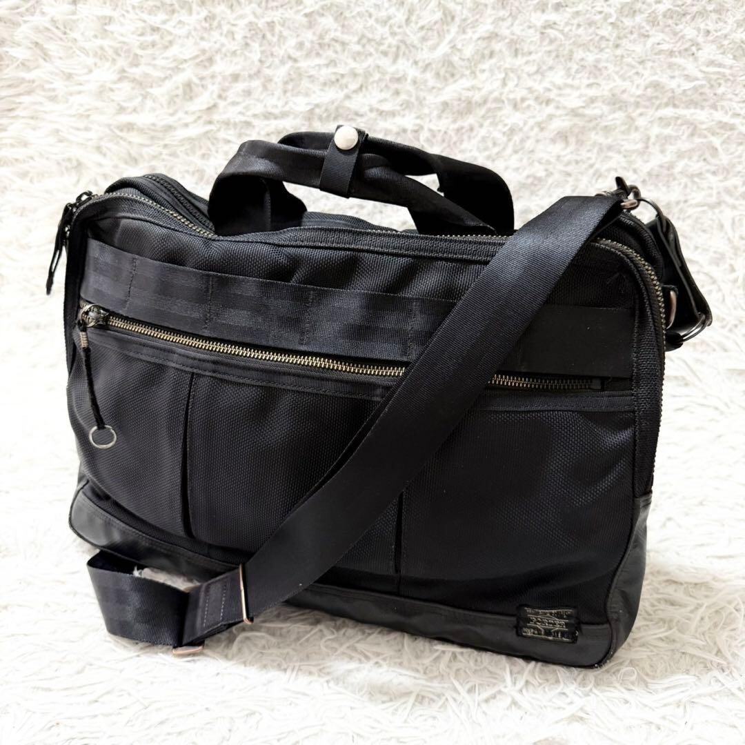 Porter Vintage Heat Black Business Bag 2Way Shoulder Zip Authentic Made in JAPAN