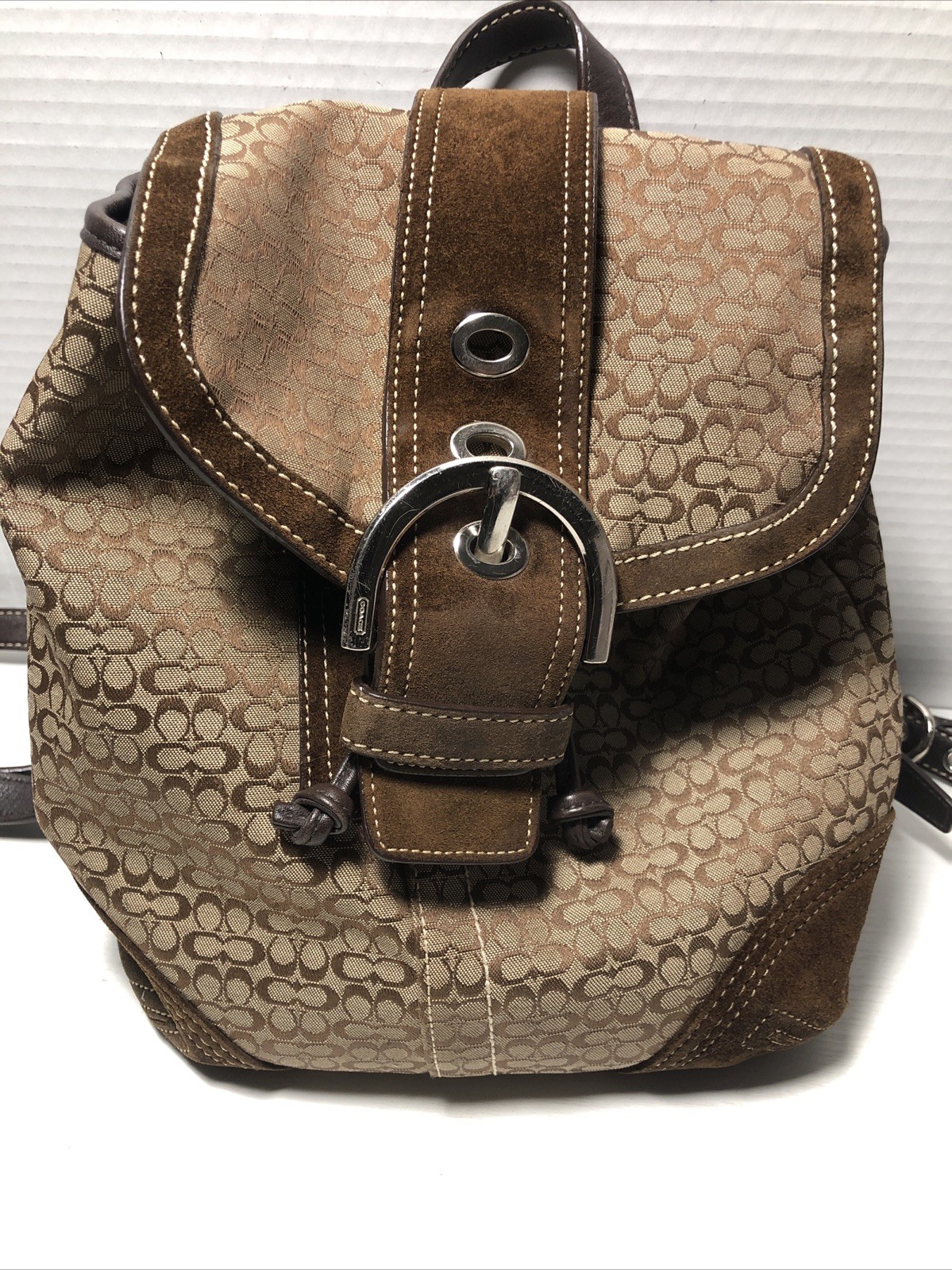 Coach 9764 SMALL Vintage Soho Brown Signature C Canvas Backpack w/Suede Trim