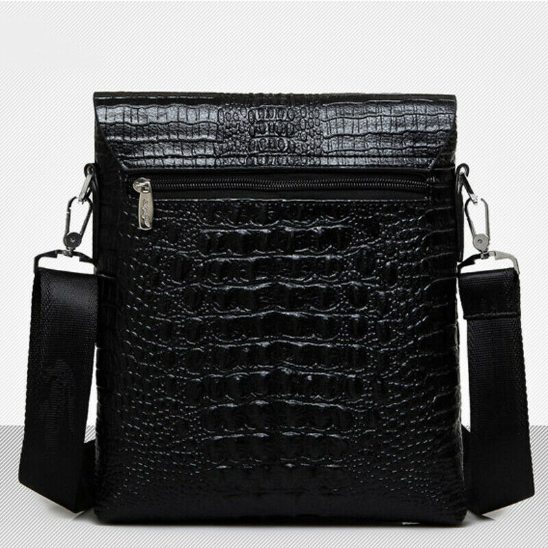 Men Leather Black Crocodile Sling Shoulder Bag Crossbody Bag 10″ Messenger Bag B
