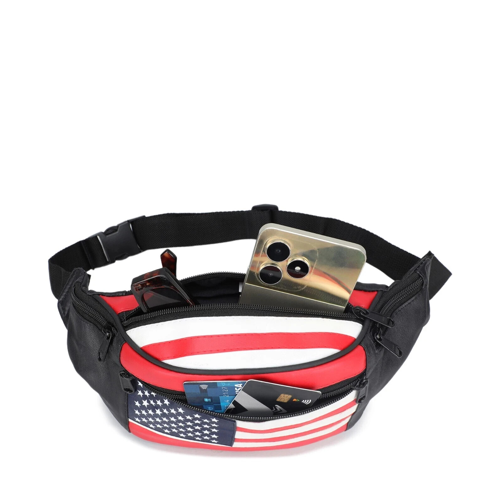 American Flag Fanny Pack Waist Wallet Genuine Leather New