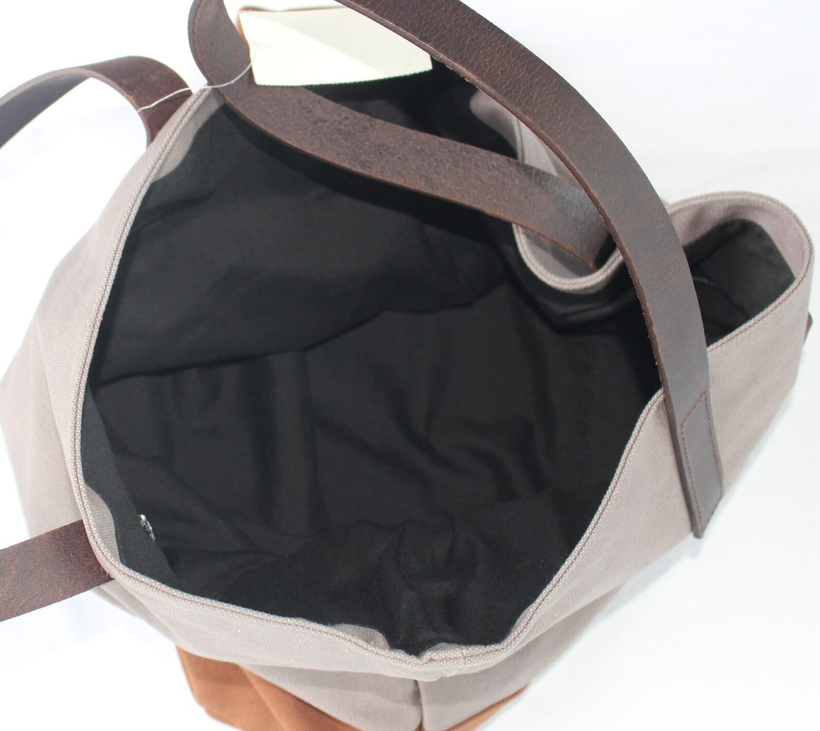 $90 New Urban Travelware CANVAS LEATHER Leather Strap Tote Bag 17×14 Gray Brown