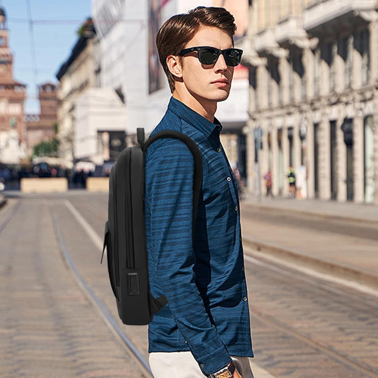 Business Backpack for Men Slim Lightweight Laptop Backpack Water Resistant Small