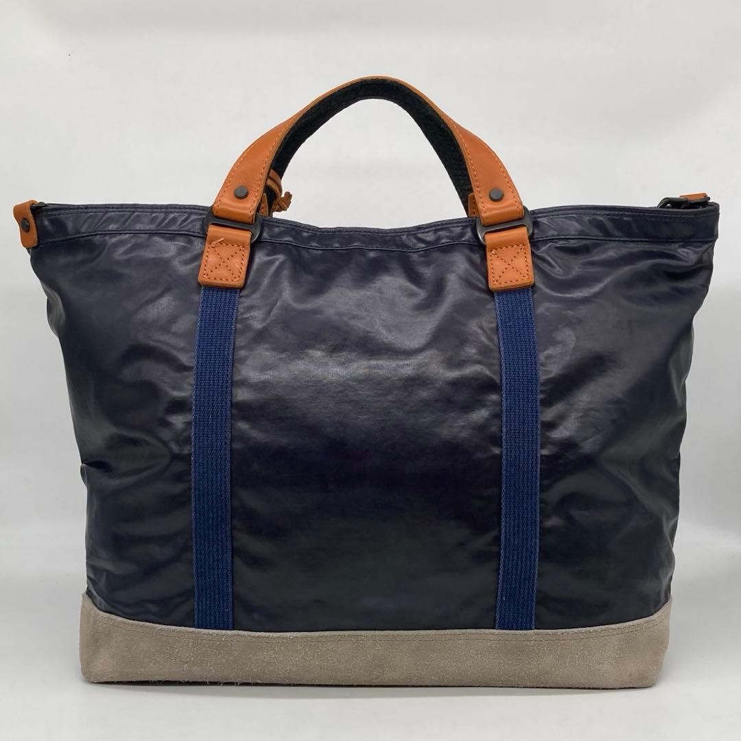 Master-Piece Navy Leather Tote Bag Men Unisex Travel Business