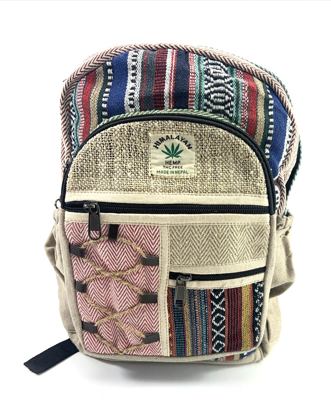 Himalayan Hemp THC Free Multi Color MEDIUM Handmade Backpack NWT
