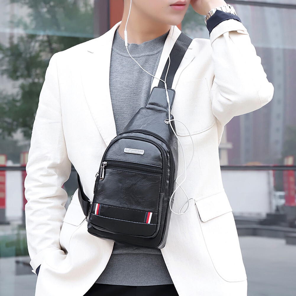 Men Leather Shoulder Crossbody Chest Sling Backpacks Outdoor Daypack Fanny Packs