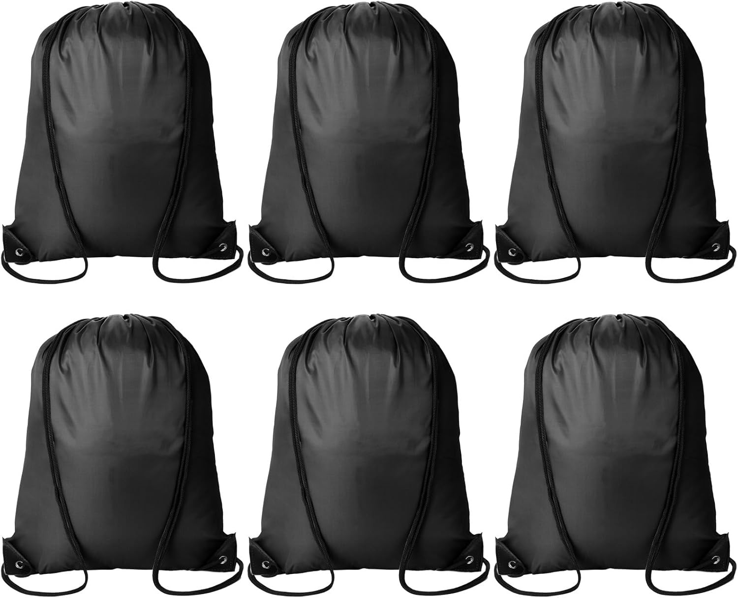6 Pack Black Drawstring Backpacks Bulk Cinch Sack Gym Travel Storage Bags