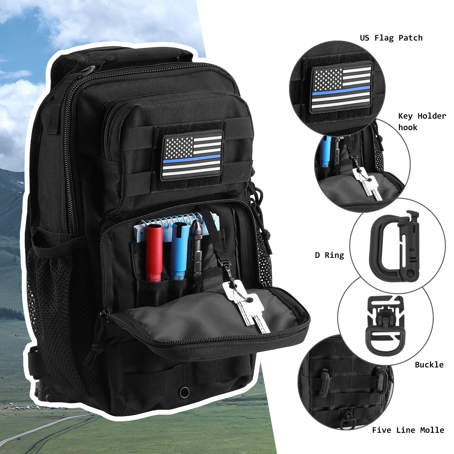 Rover Sling Pack Tactical Shoulder Sling Bag Backpack with Bottle Holder Cros…