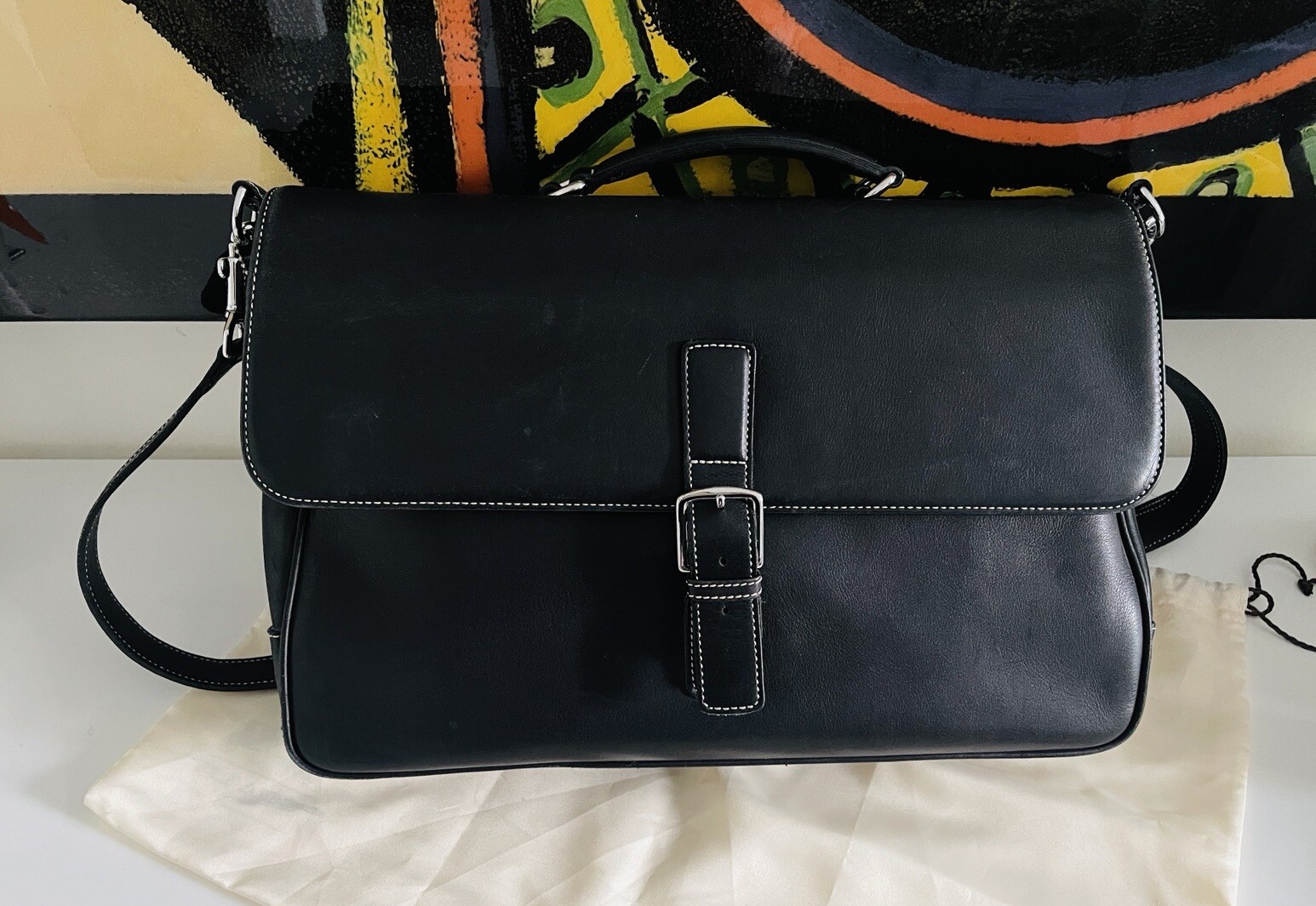 COACH Black Leather Briefcase Laptop Messenger Bag Single Handle w/ Strap MINT
