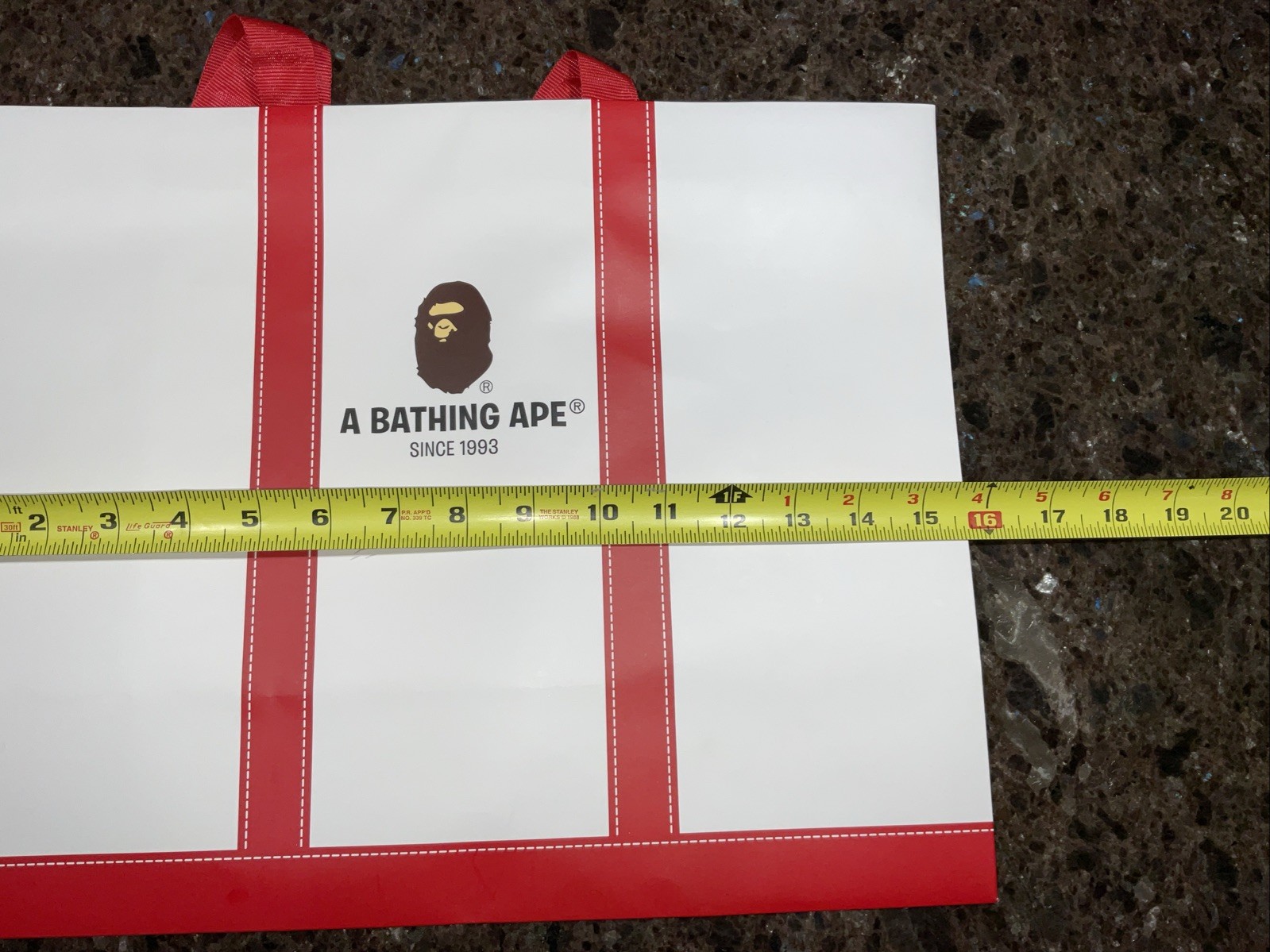 A Bathing Ape Shopping Bag, Red & White, 15.5” x 12.5” x 6.5” Free Shipping
