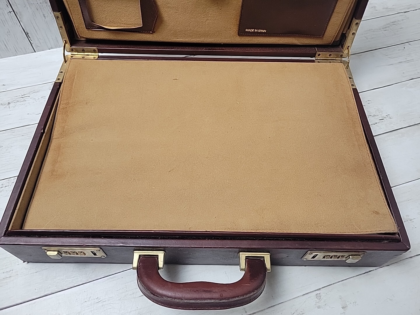 Vintage Pigskin Leather Briefcase Hard Case With Combination Lock Made In Spain