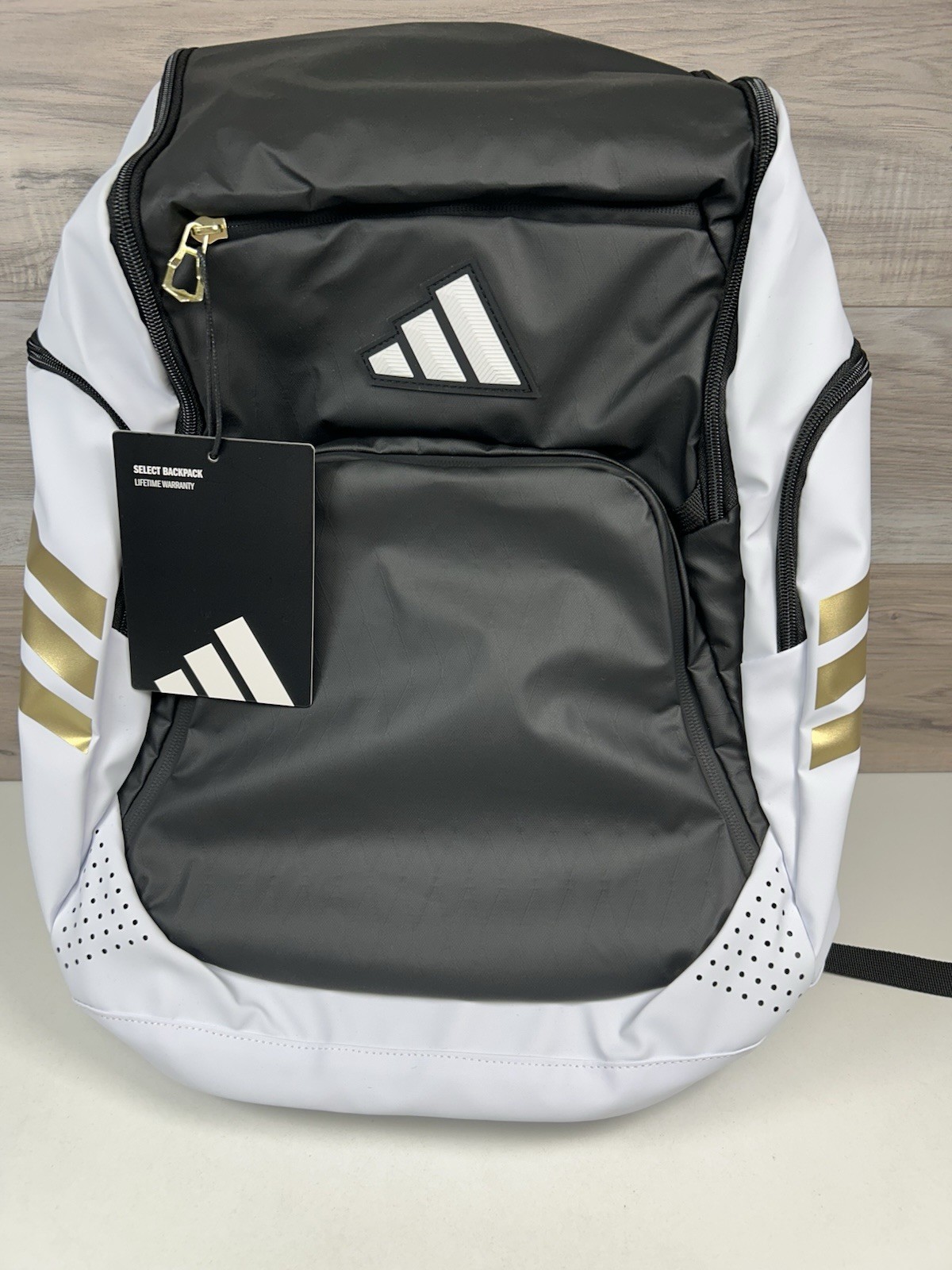 *RARE* Adidas SELECT Backpack White Black Gold Metallic KK8007 Limited Edition