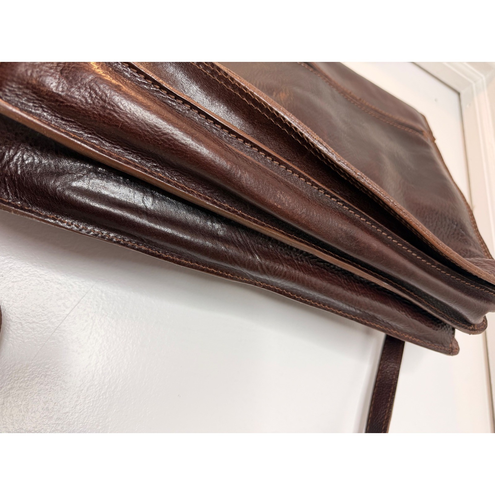 Vintage Dark Brown Pebble Leather Briefcase Messenger Bag w/Shoulder Strap ITALY