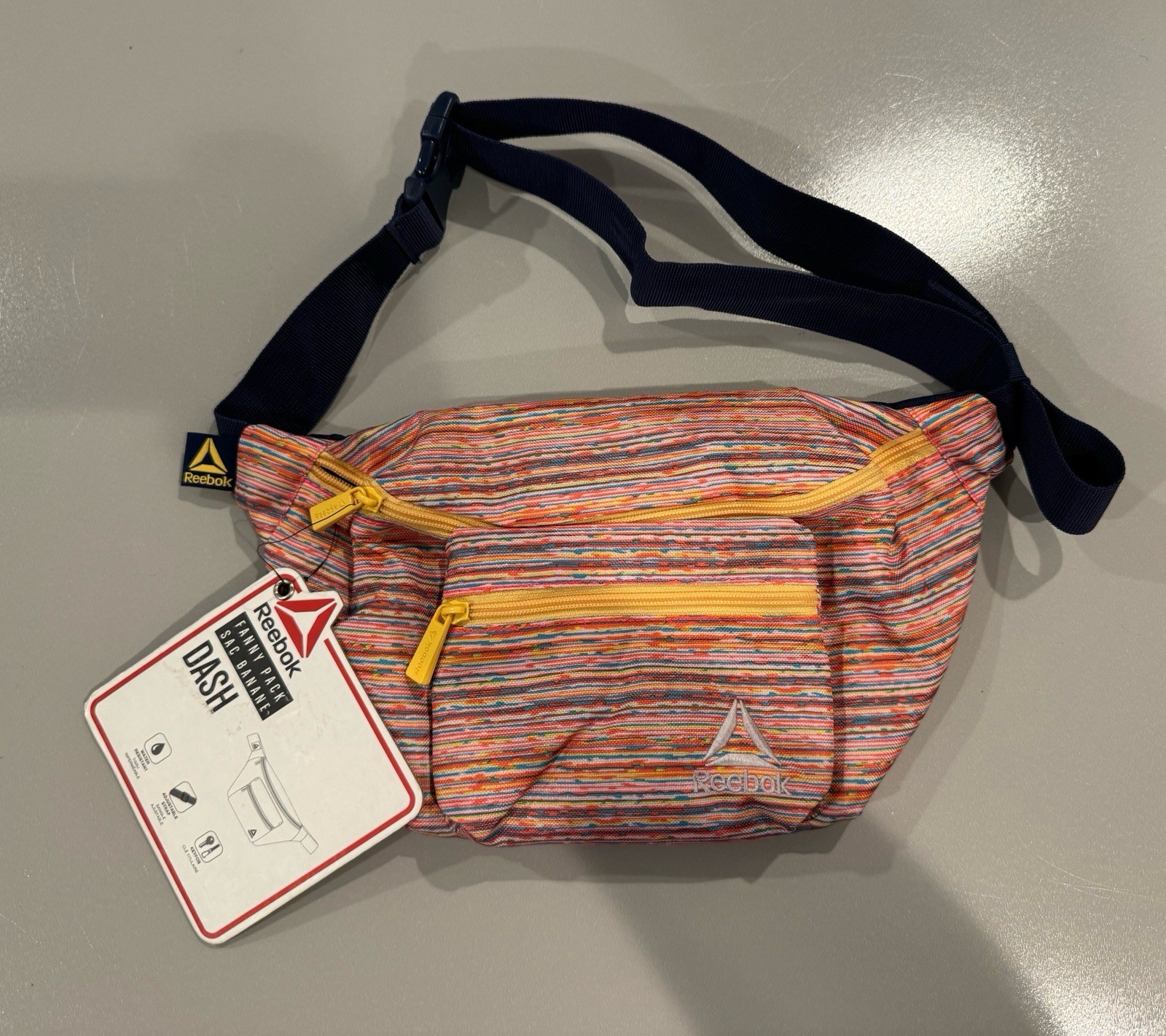 Reebok Dash Fanny Pack Crossbody 4L Bag Multicolor Stripe Training
