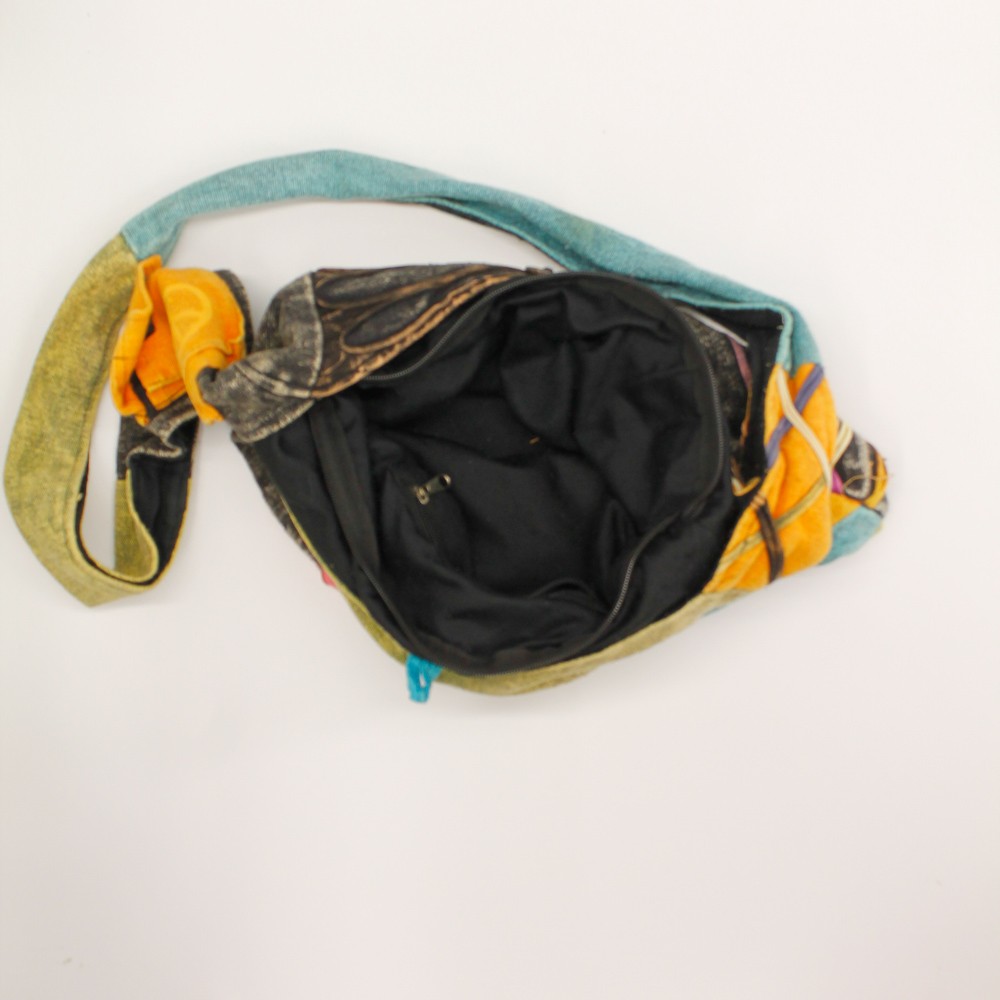 tie-dye patchwork shoulder bag zip interior pocket Himalayan handcraft cotton