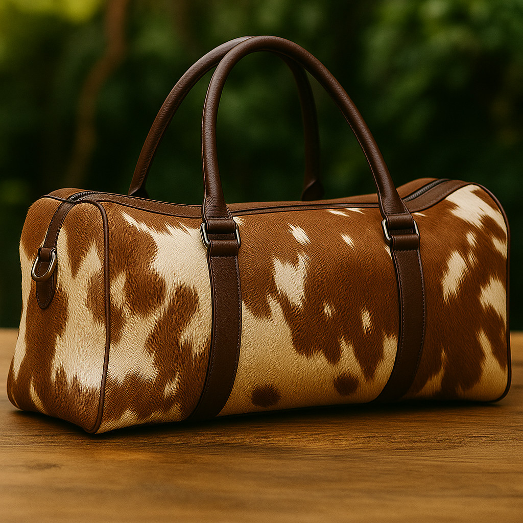 Hair-On Cowhide Leather Duffle Bag Handmade Western Weekender Travel Gym Bag
