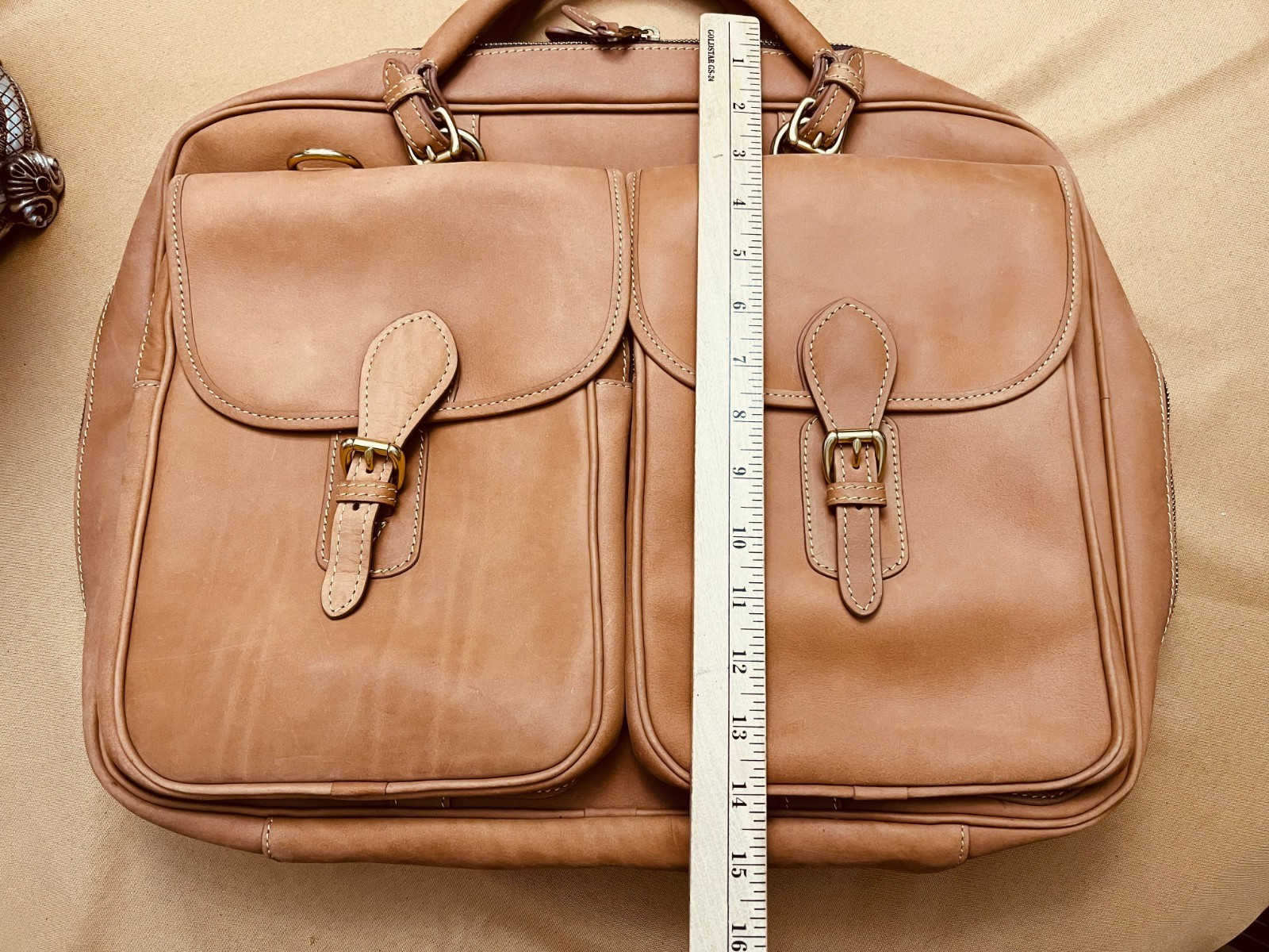 MULHOLLAND Rustic Tan Heavy Saddle Leather Briefcase / Messenger Bag – USA