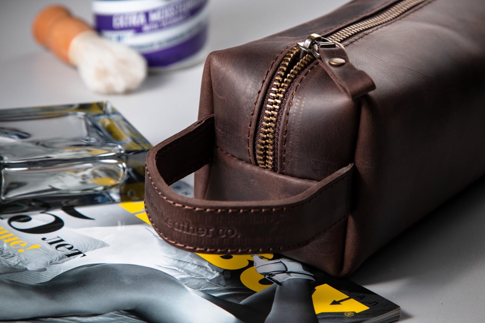 Leather Toiletry Bag For Men Personalized Travel Dopp Kit Handmade Wash Bag