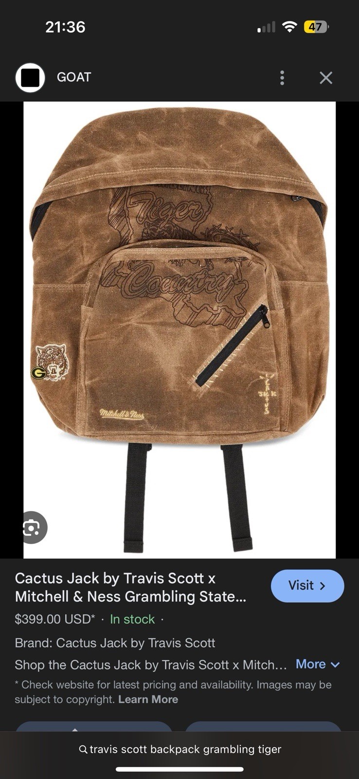Cactus Jack Travis Scott X Mitchell & Ness Grambling State University Backpack