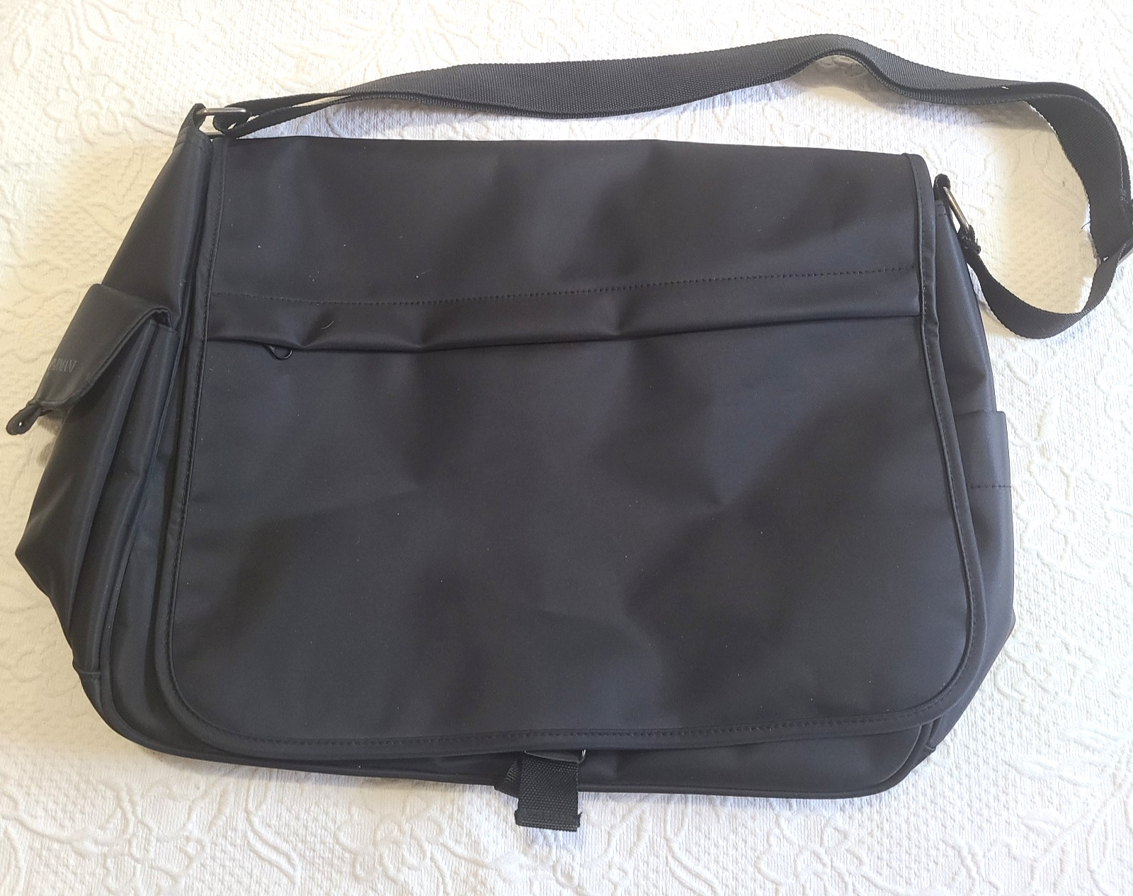 Emporio Armani Parfums Messenger Shoulder Cross Body Bag Laptop Black Nylon NWOT