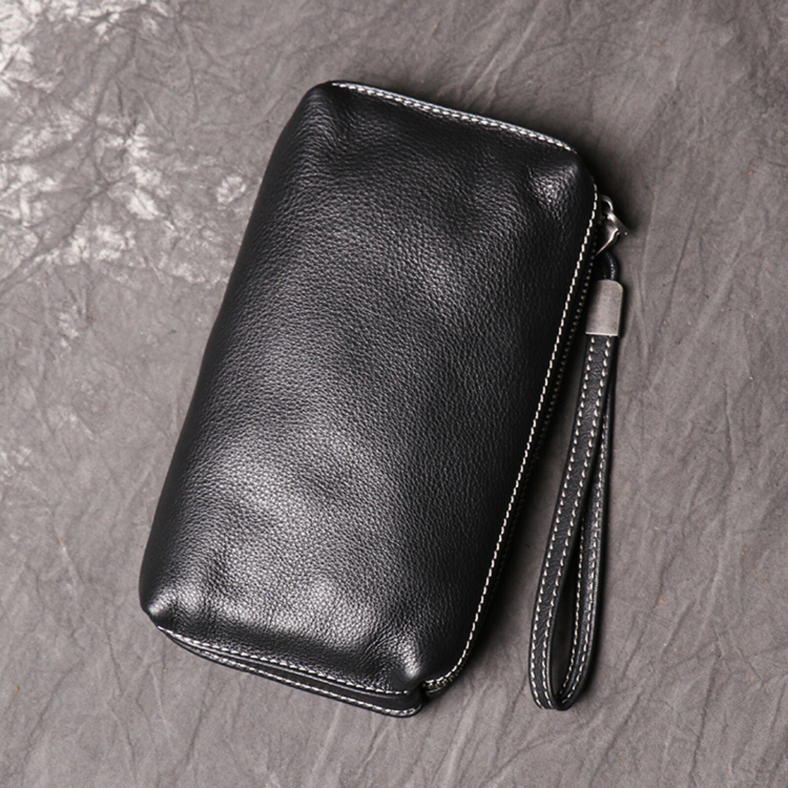 Mens Leather Wristlet Wallet Clutch Bag Zippered Organizer Multiple Pockets