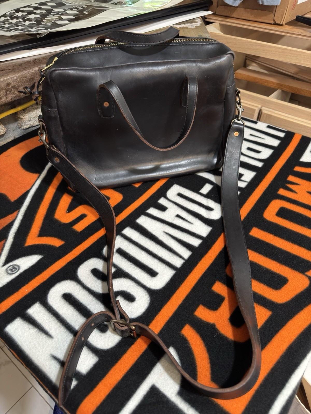 Loyal Stricklin Black Zip Briefcase/Document Case w/ Removable Shoulder Strap