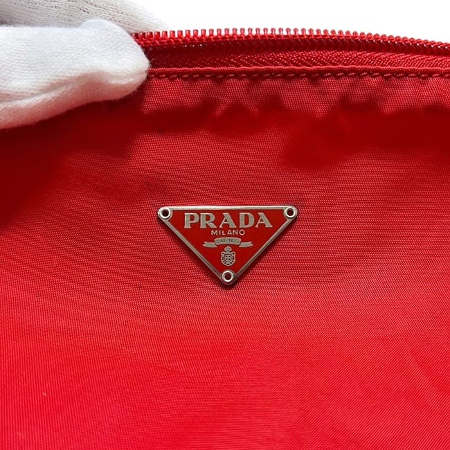 Prada pouch, red Tessuto leather, nylon, used, size 60, PRADA zipper,