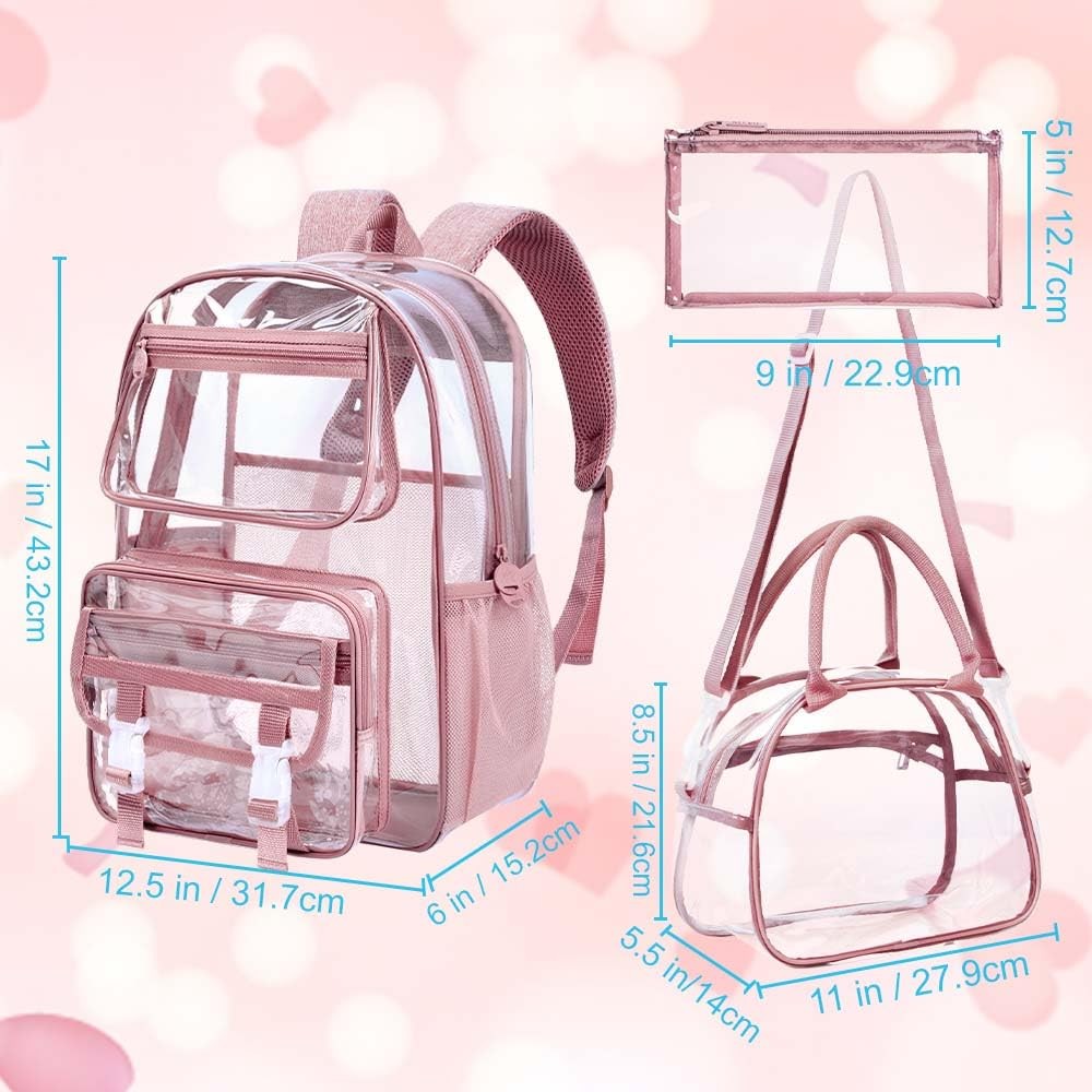 Clear Backpack Heavy Duty, 3PCS Girls See Through School Bag Set, Cute Transp…