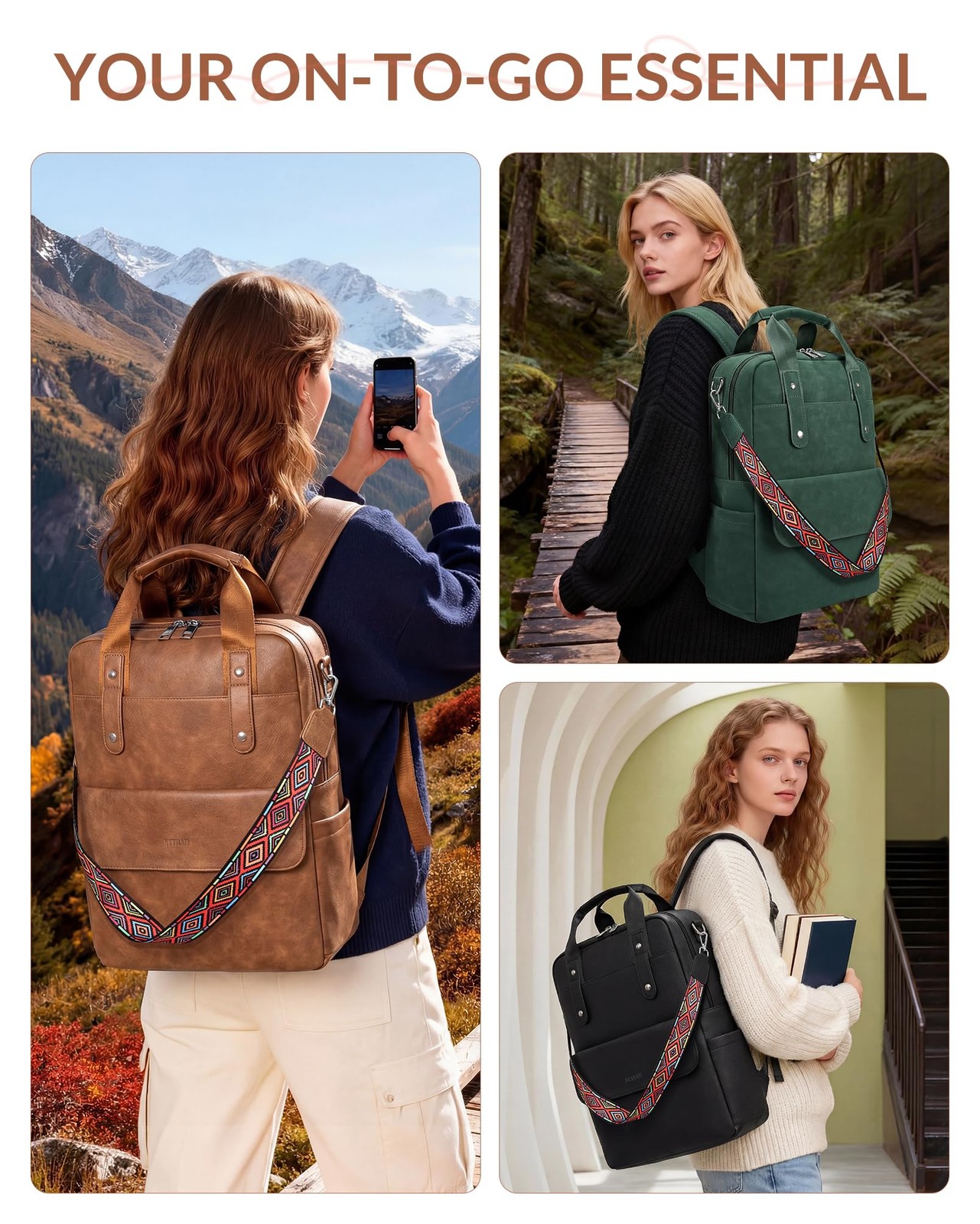 Leather Laptop Backpack 15.6 Inch Womens Laptop Bag, 3 IN 1 Computer Bag Hand…