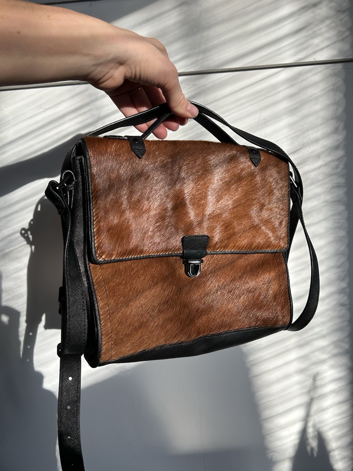 Brown Black cowhide cow hair Leather Bag Shoulder Strap, western